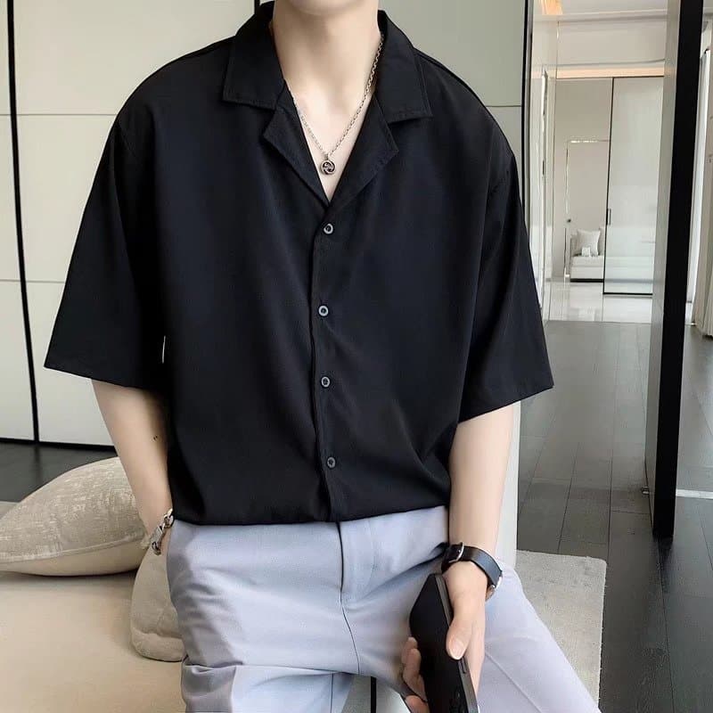 Men's Clothing Collar Shirt Men's Summer Thin Short Sleeved Drape Shirt Youth Handsome Ice Silk Short Sleeved Top