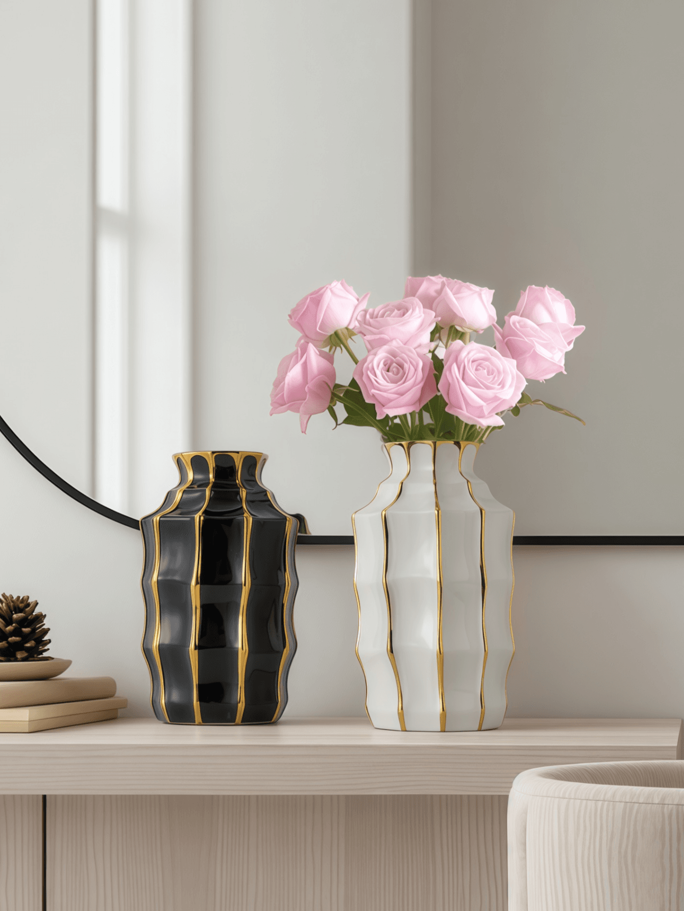 1pc Ceramic Vase With Edge-Accented Design