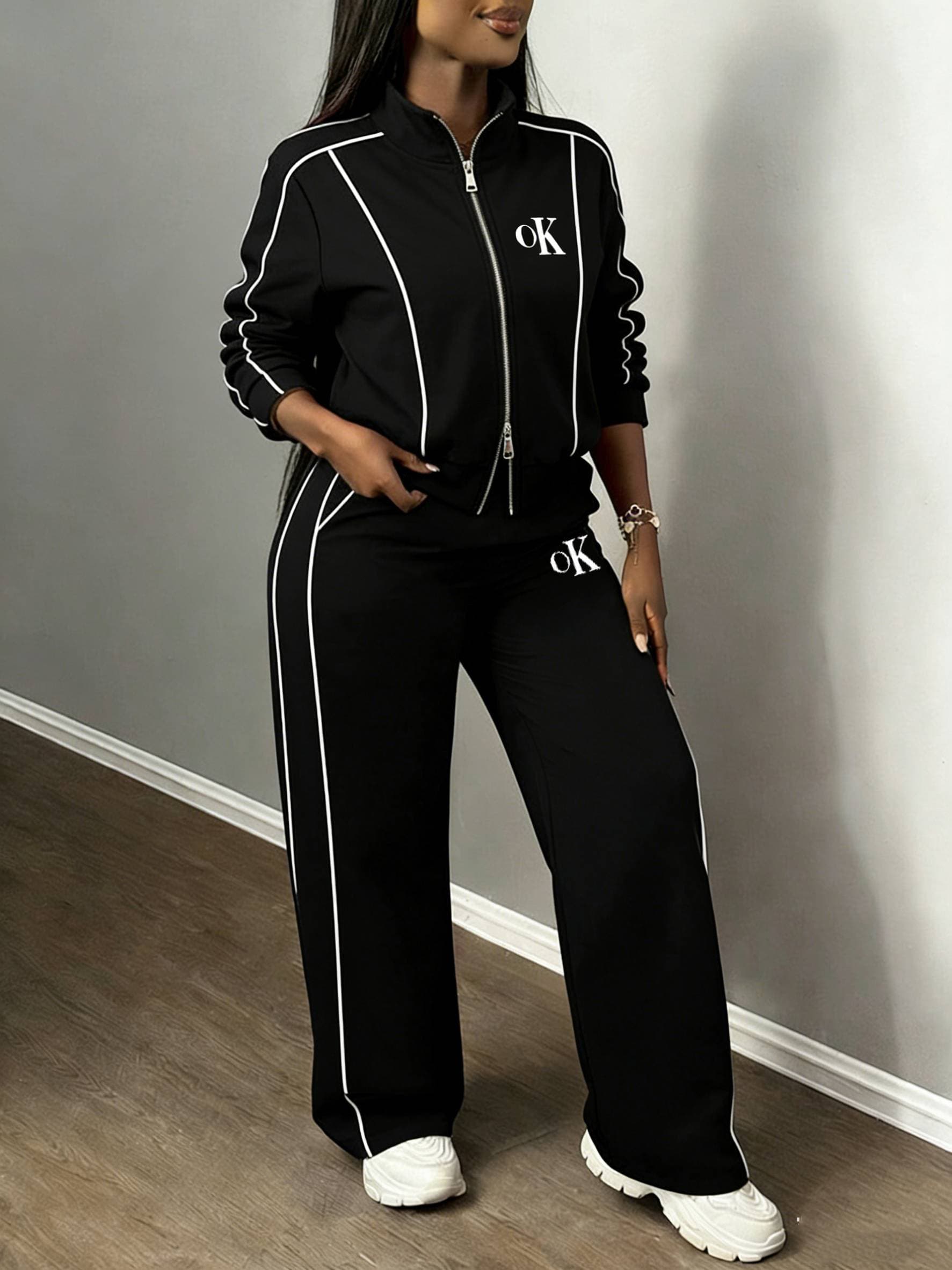 Women's Clothing Fashionable And Versatile Temperament White Shirt Winter Straight Wide Leg Pants Two Piece Suit