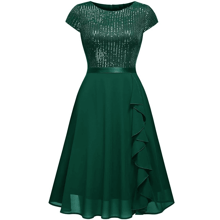 Women's sequined short-sleeved chiffon skirt slim sexy bridesmaid dress dress