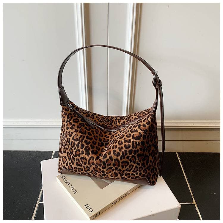 KOOSSOASIS Shoulder Bag, High-end Commuter Bag, Crossbody/shoulder/handbag, Leopard Print Color-block Casual Dumpling Bag.