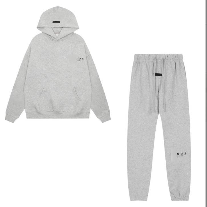 Ensemble de survêtement en polaire Essentials Style pour homme – Sweat à capuche oversize et pantalon de jogging en mélange de coton gris chiné