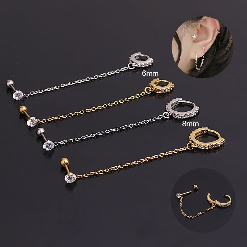 Ear Cartilage Rings & Studs Geometric 316 Stainless Steel Copper Inlaid Zircon