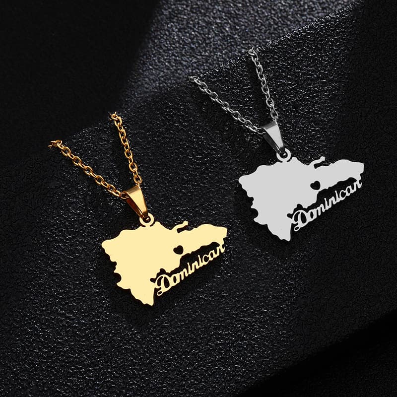 fashion new titanium steel smooth gold Dominican map necklace for men and women pendant couple necklace