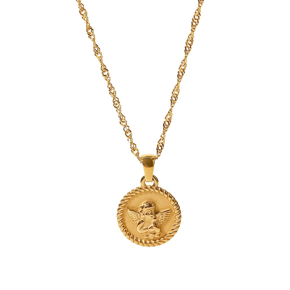Cute Angel Pendant For Women Gold Plated Stainless Steel Necklace Water-wave Chain Jewelry Accessories