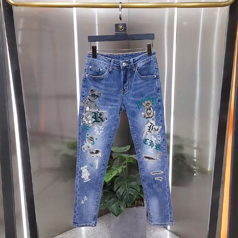 Youth New INS Waist Zipper Jeans Fall Pants Trend Small Straight Leg All-in-one Fashion Men Wash
