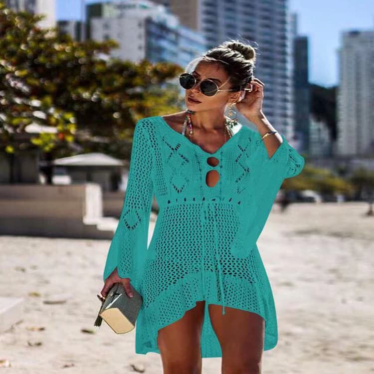 knitted hollow beach cover-up holiday bikini swimsuit sun protection shirt for women sun protection clothing