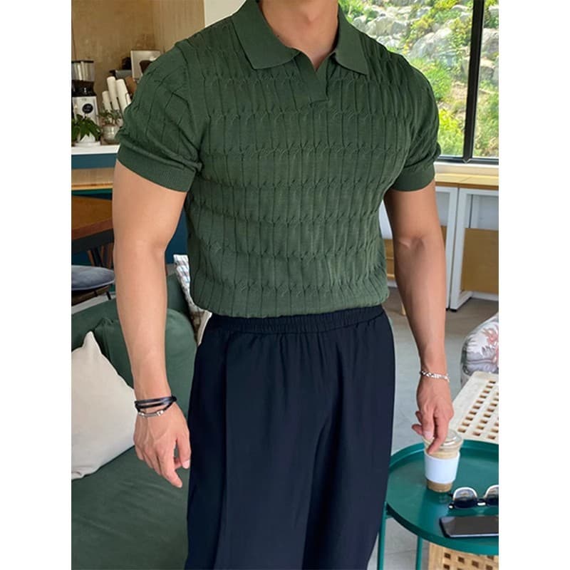 Men's Clothing Summer new knitted Polo shirt men's short sleeved casual half sleeved lapel T shirt ins high end slim fit top