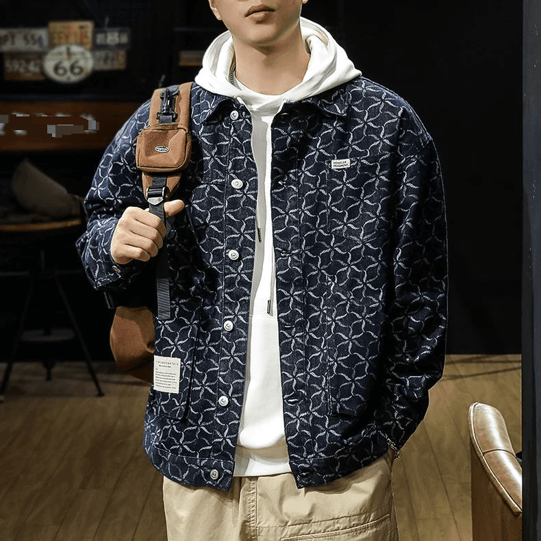 2024 Spring And Autumn New Denim Jacket Men's Autumn High Sense Full Print Casual Jacket Men's Trendy Brand Loose Spring And Autumn