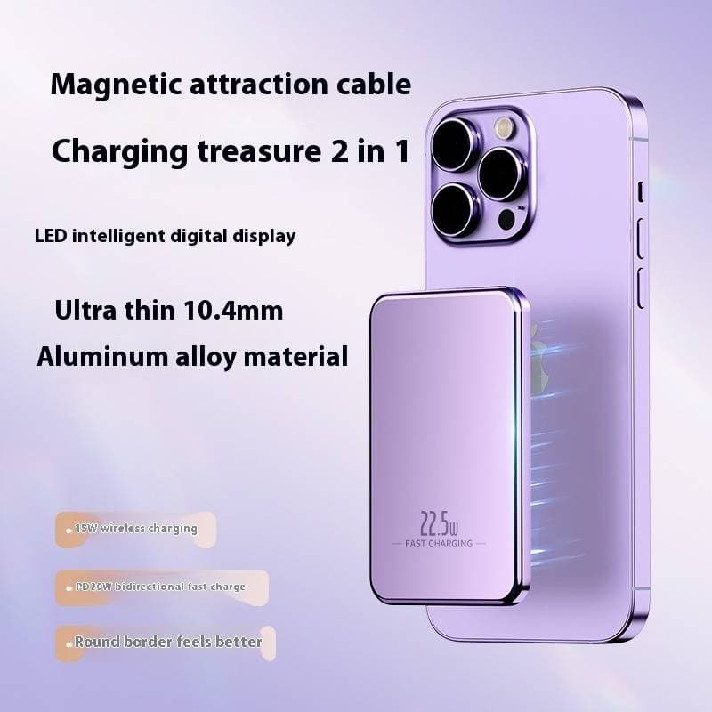 Ultra Slim Aluminum Alloy Magnetic Wireless Power Bank - 5000mAh Fast Charging & Portable For IPhone