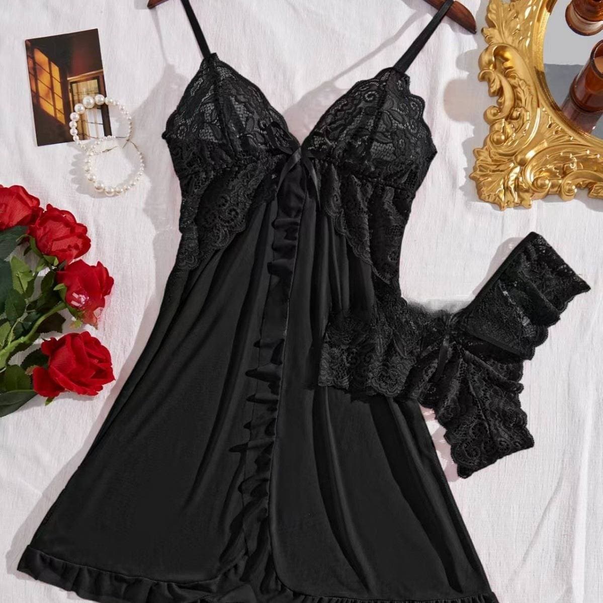 Underwear Sexy Red Nightdress Ice Silk Lace Pajamas Female Suspender Skirt Hot Transparent Suspenders Pure Desire Style Nightdress