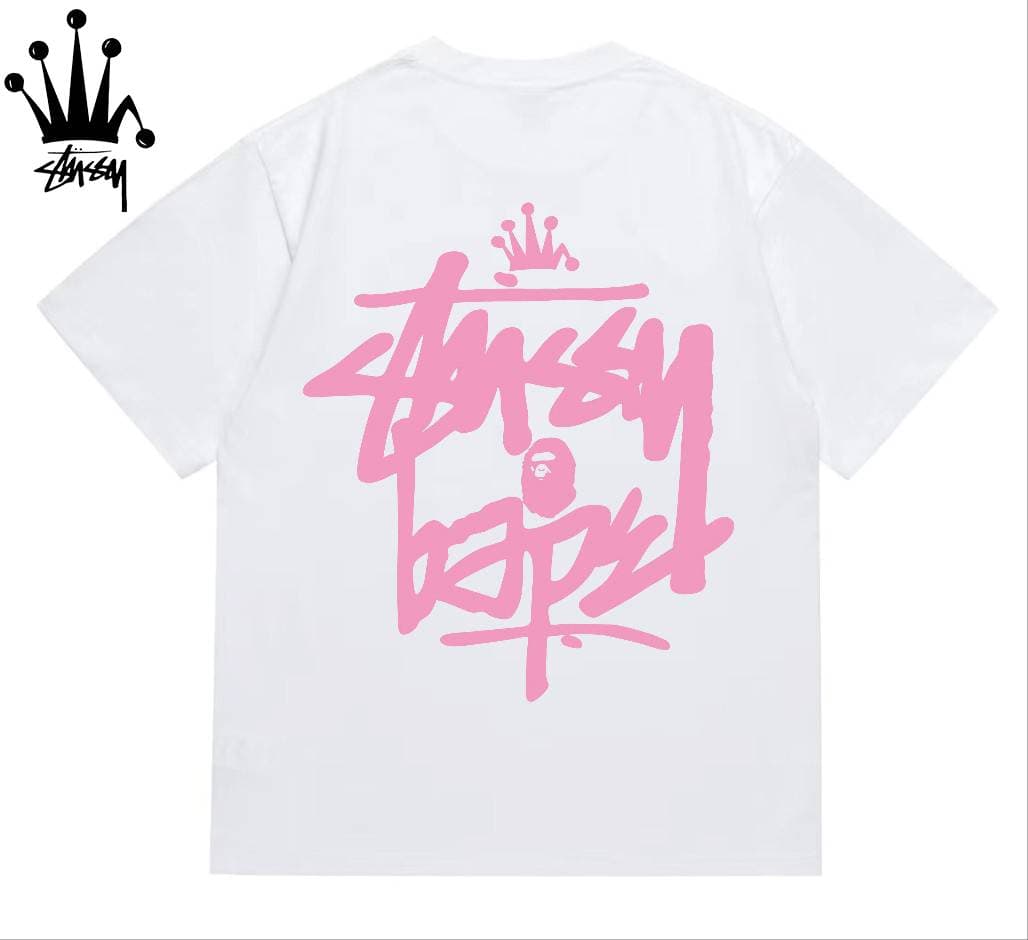 Stussy&Ape Co Branded Crown Logo Letter Ape Pattern Printed Cotton Short Sleeved T-shirt For Men And Women