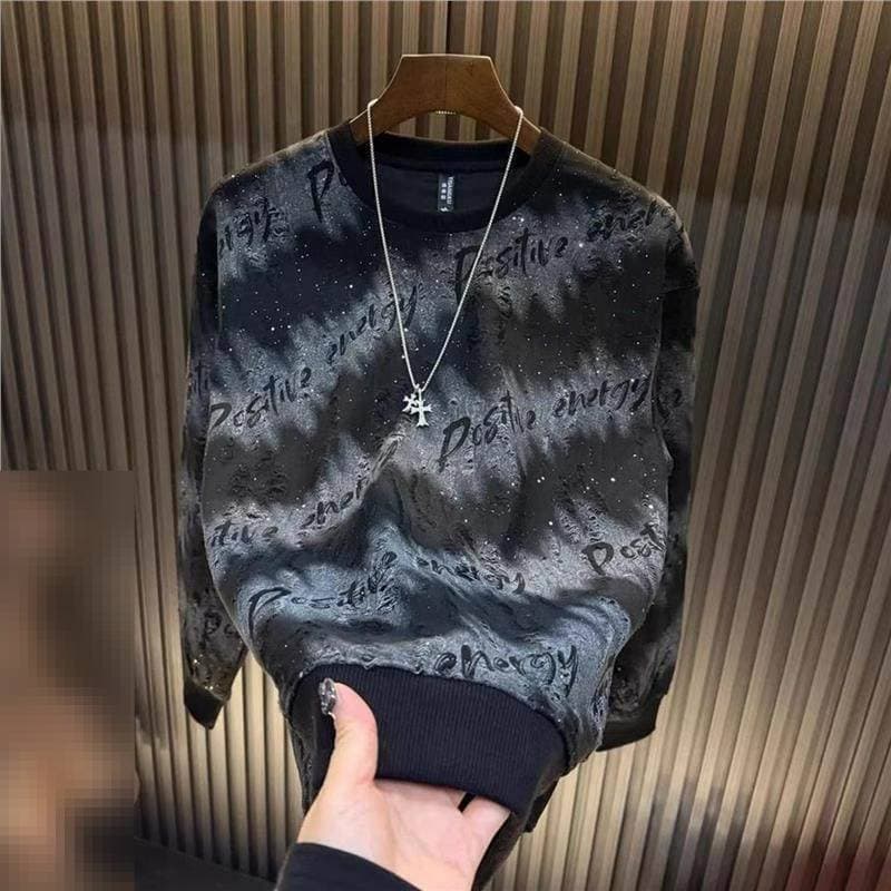 ​​Men's Star Print Fleece-Lined Hoodie – Winter Warm Pullover With Distressed Vintage Look​​ Unisex Relaxed Fit​​