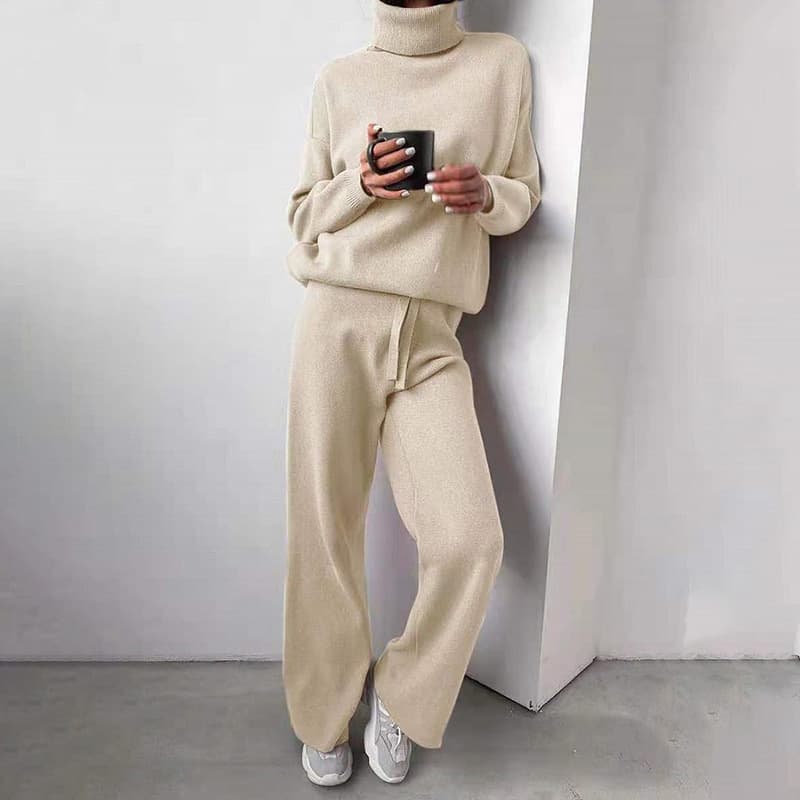 Autumn And Winter New Fashion Women's Loose Turtleneck Solid Color Pullover Sweater Suit