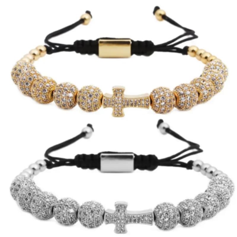 Jewelry & Accessories hot sale hand woven adjustable micro inlaid 8mm zircon ball cross charm hand woven lace bracelet