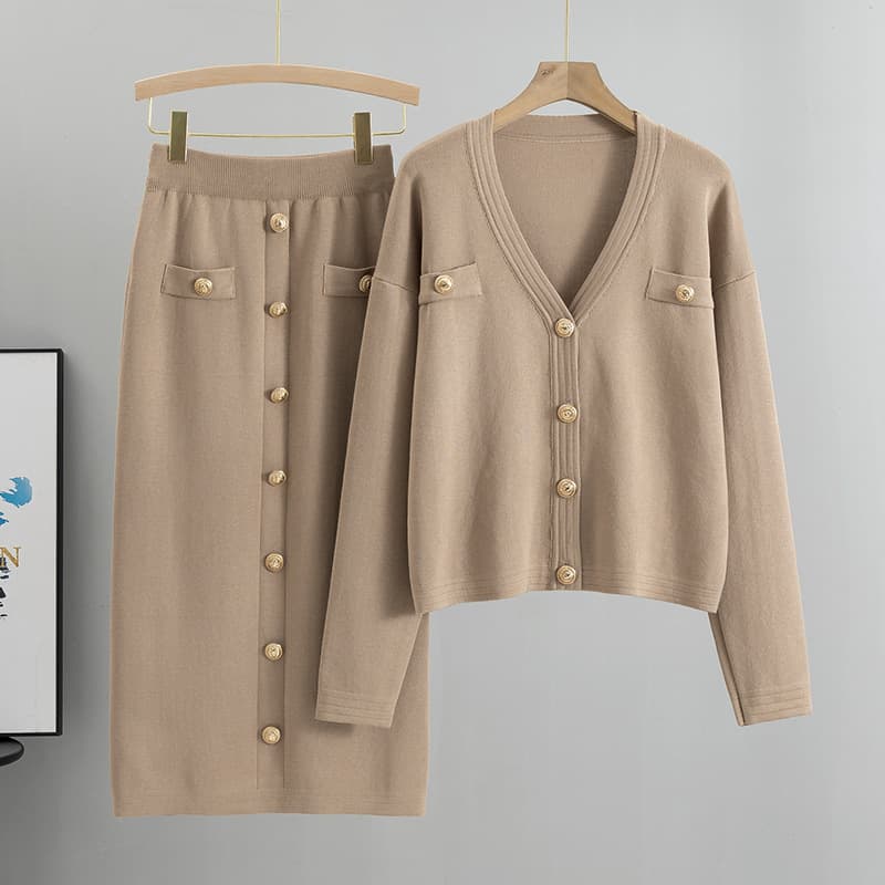 Women's Clothing cardigan sweater half length hip skirt two piece set spring and autumn new knitted suit for women