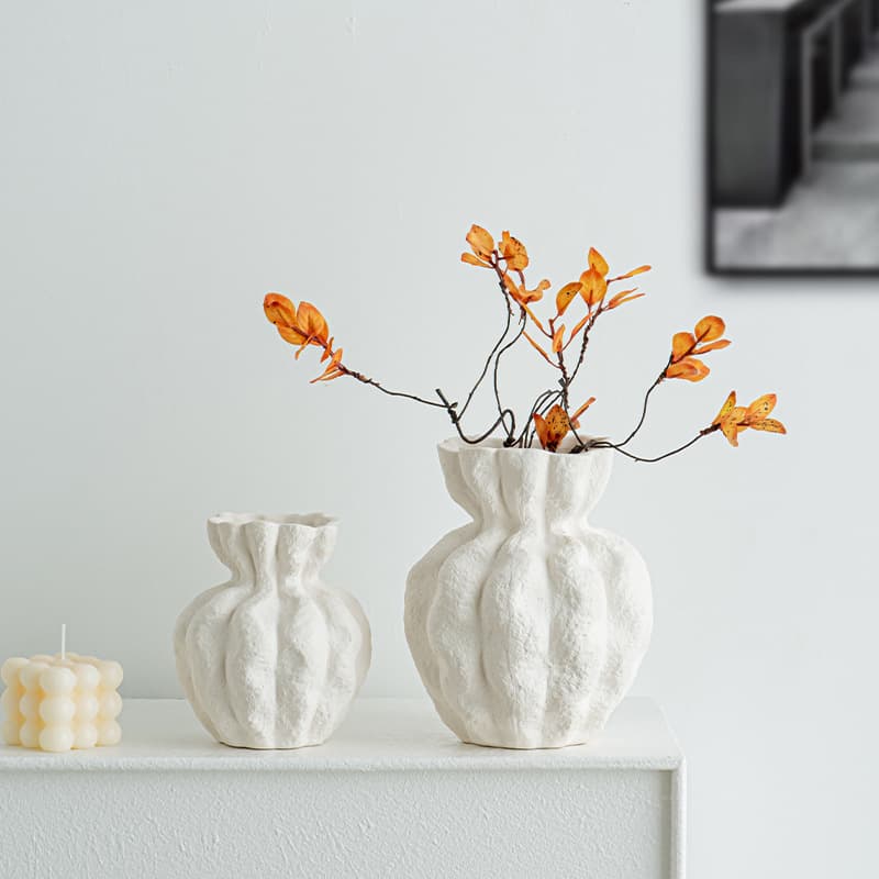 French White Ceramic Vase High-end Wabi-sabi Living Room Table Ornament Ins Style Dried Flower Vessel Decoration