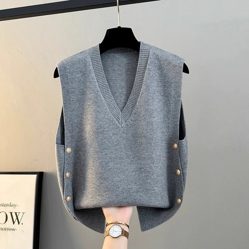 Gilet en tricot à col en V pour femme - Gilet léger et ample pour le printemps et l'automne, pièce décontractée à superposer