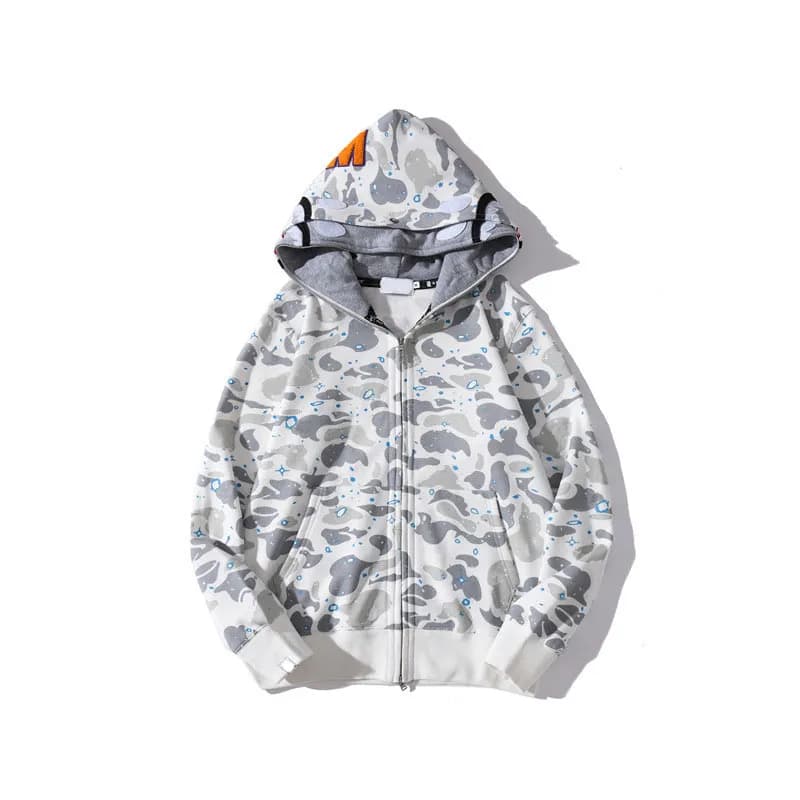Sweat à capuche zippé en forme de requin pour homme et femme, veste camouflage tendance, sweat à capuche, polaire technique