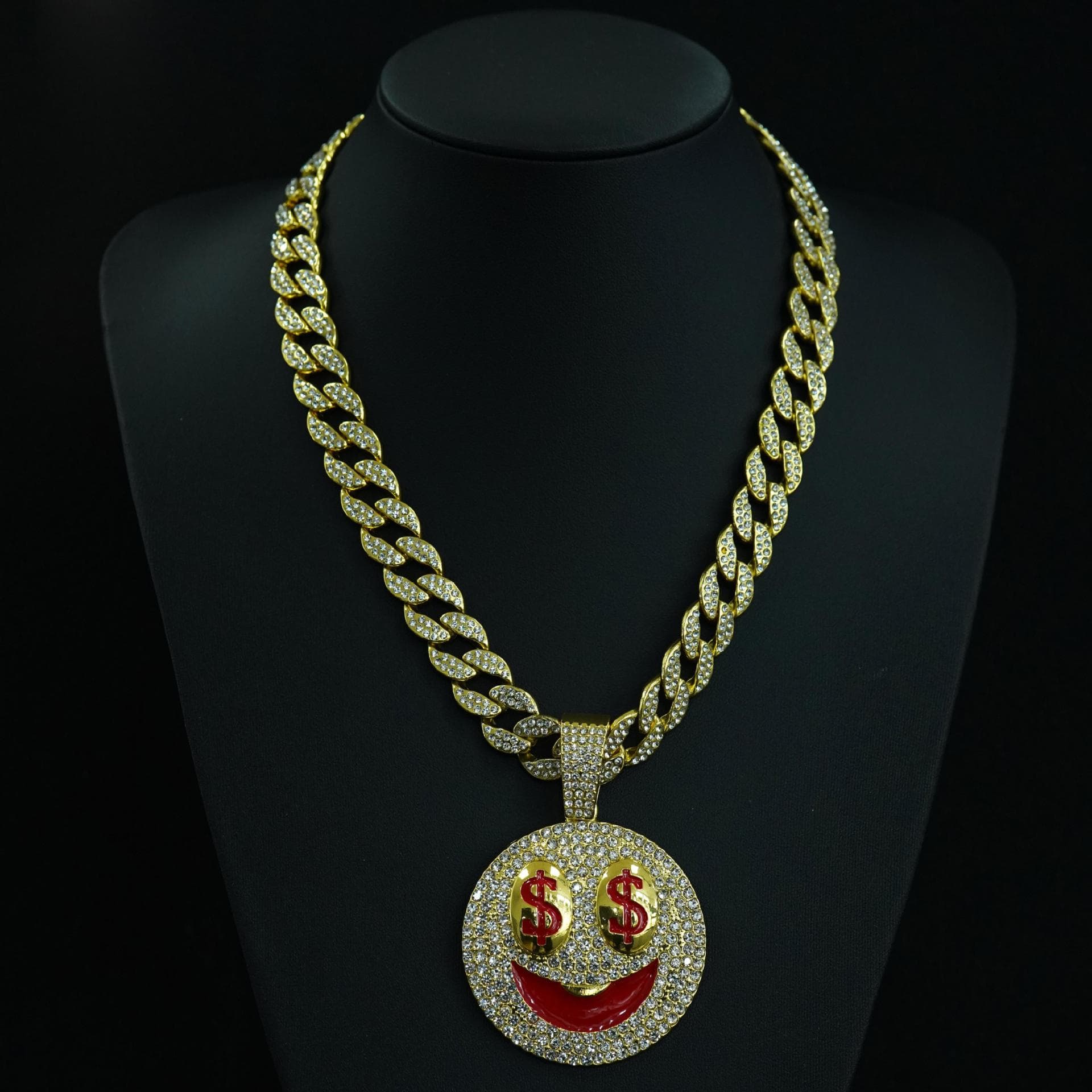 Hip hop dollar smiley face alloy pendant, personalized rap necklace, hot selling men's Cuban chain jewelry