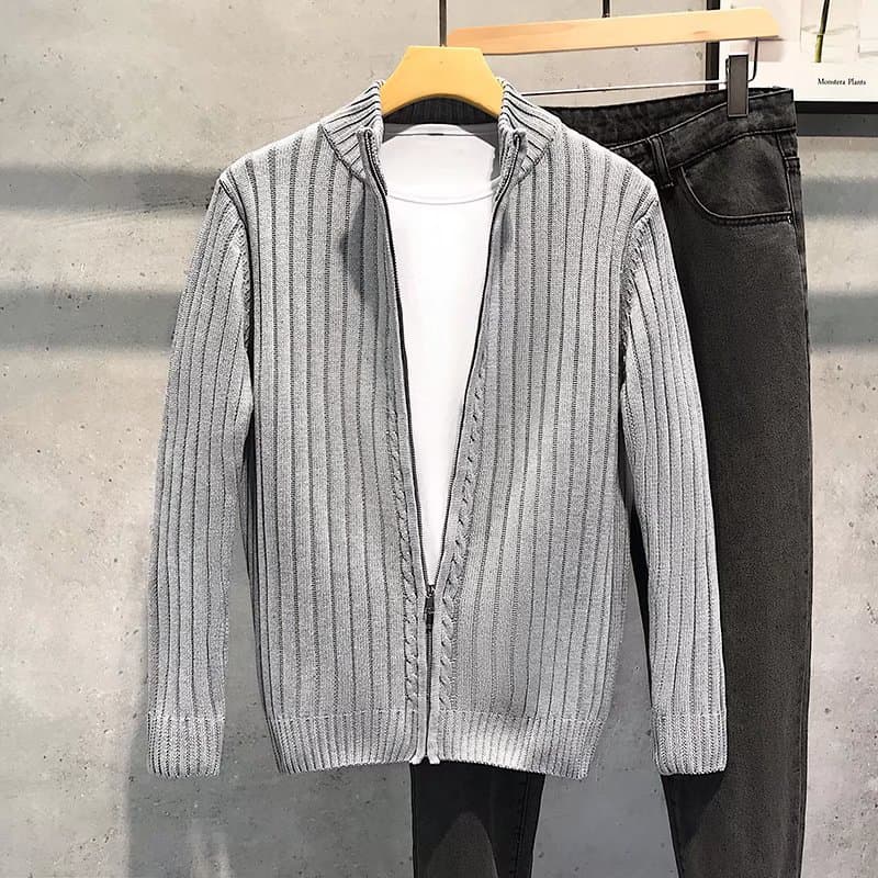 Men's Clothing autumn new knitted cardigan fashion trend pure color simple high end versatile lazy style handsome tops for men