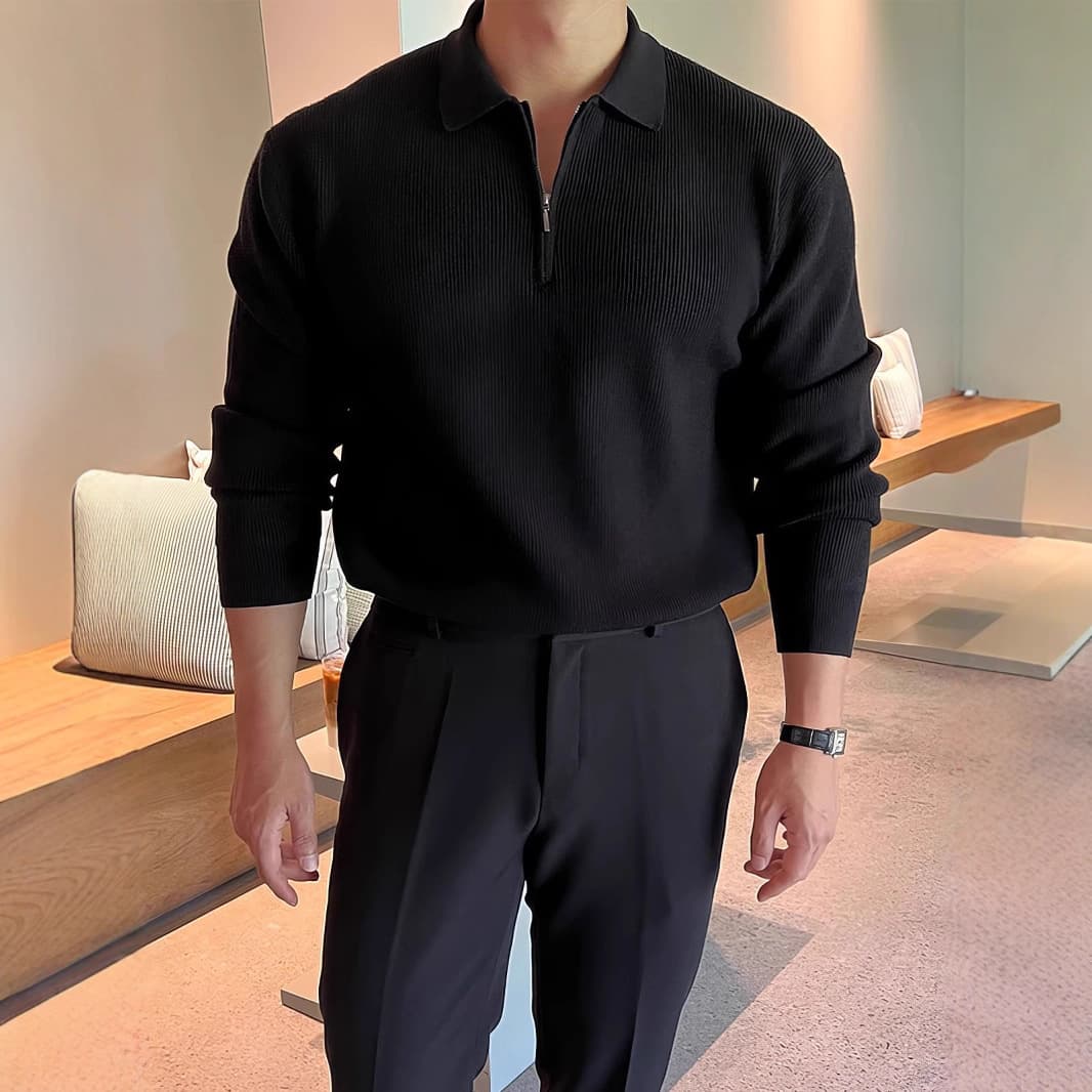 Men’s Stylish Zip-Up Knit Sweater – Korean-Inspired Stand Collar, Casual & Trendy For All Seasons
