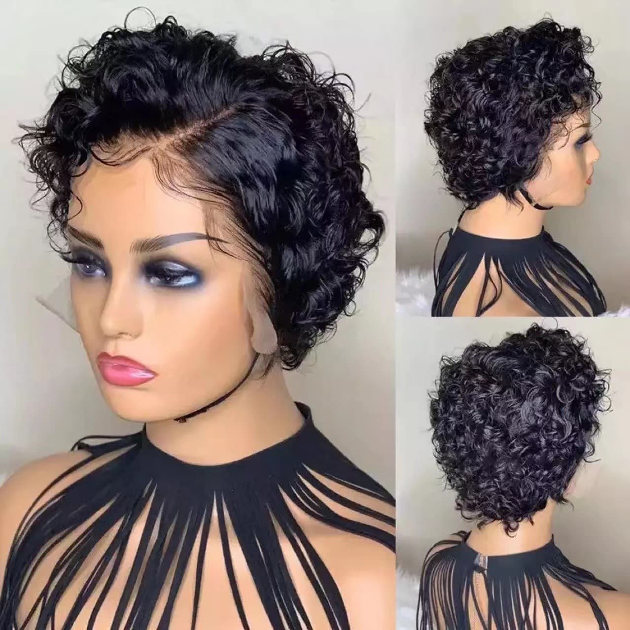Women's Black Small Curly Wig Hair Short Headgear Wig Female High Temperature Silk Chemical Fiber Headgear