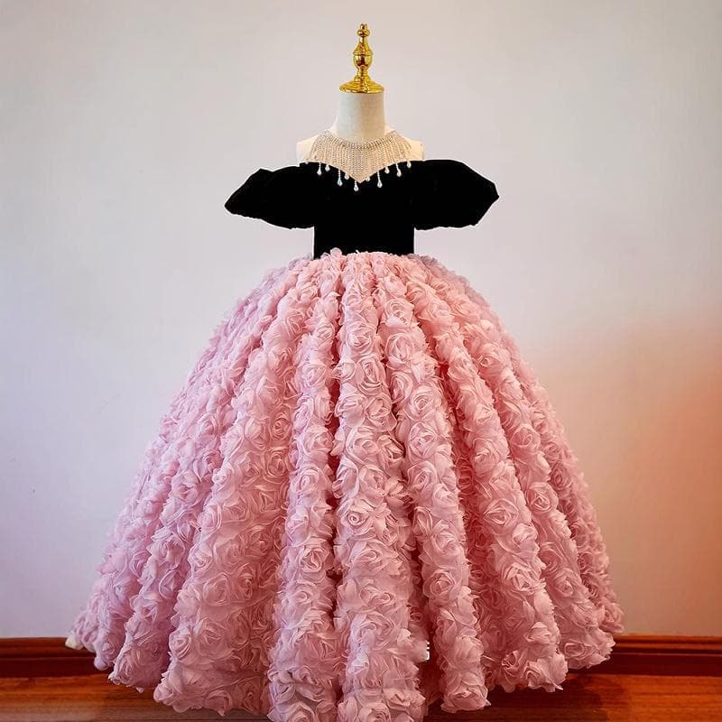 Children's Dress Princess Dress Pink Light Luxury Girl Dress Little Girl Foreign Style Puffy Skirt High End Piano Performance Costume