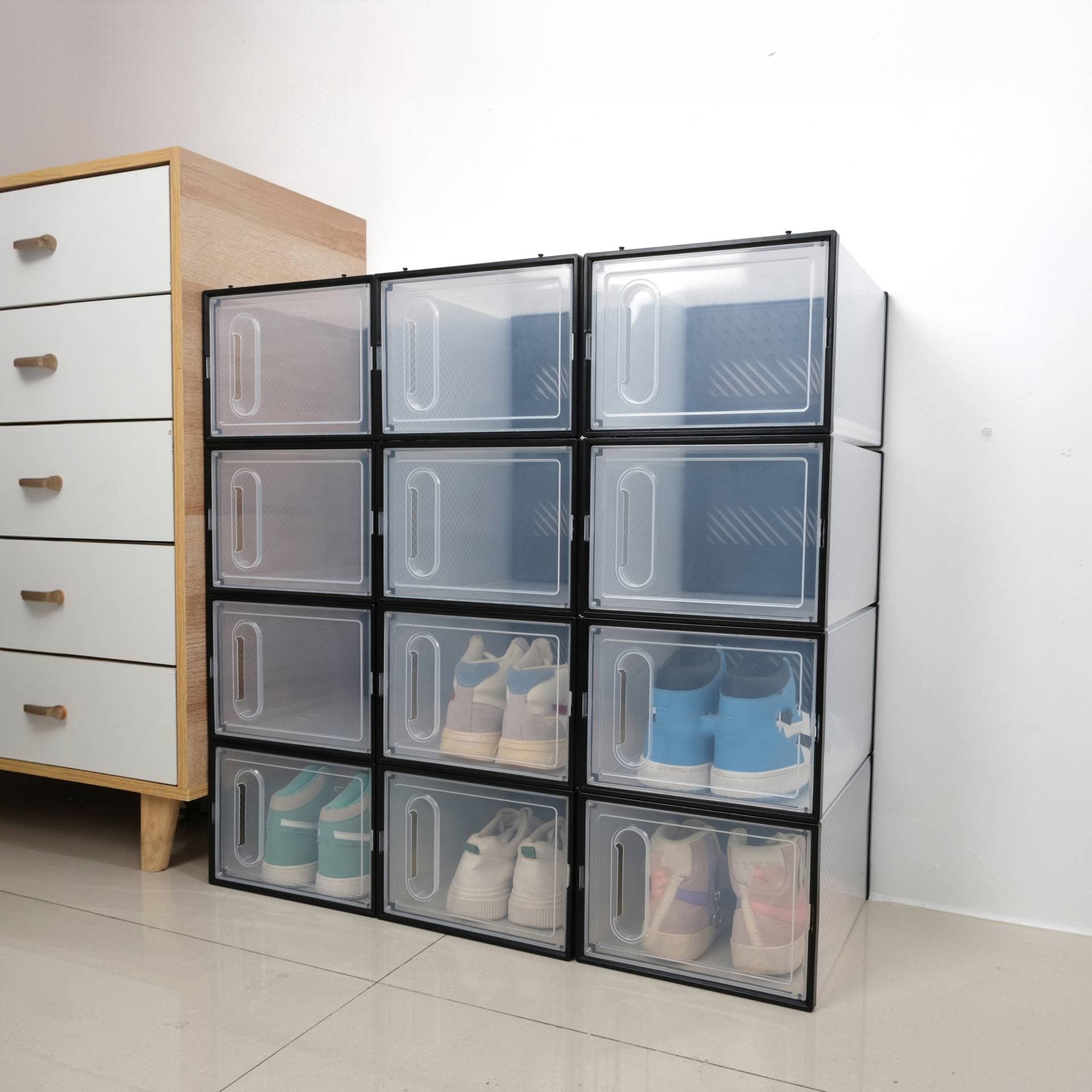 Home Improvement Living Room Transparent Plastic Shoe Box Side Door Storage Folding Storage Box Shoe Cabinet Plastic Shoe