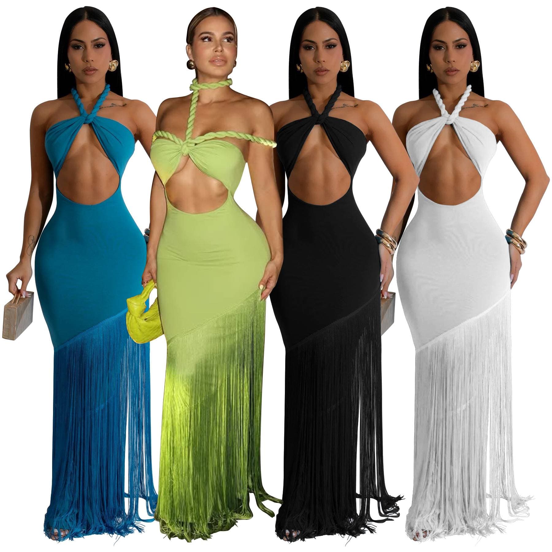 Women's Strapless Summer Dress With Tassel Details - Sexy Bandage Bodycon Dress For Beach & Party