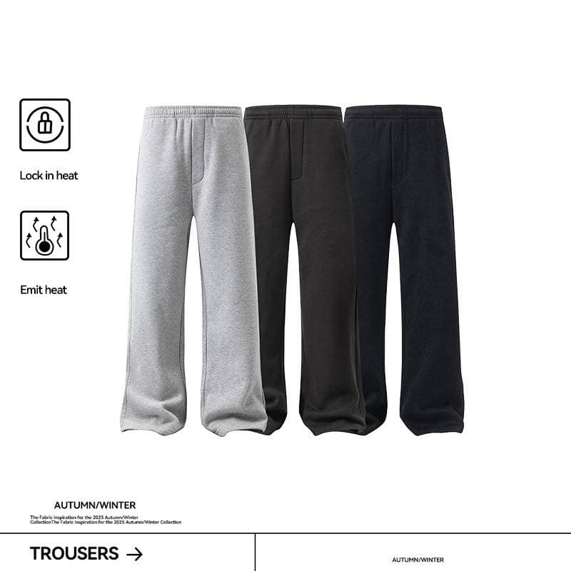 Unisex Fleece-Lined Jogger Pants For Winter - Soft Cotton Blend, Relaxed Fit, Straight Leg, Black/Dark Grey/Heather Grey