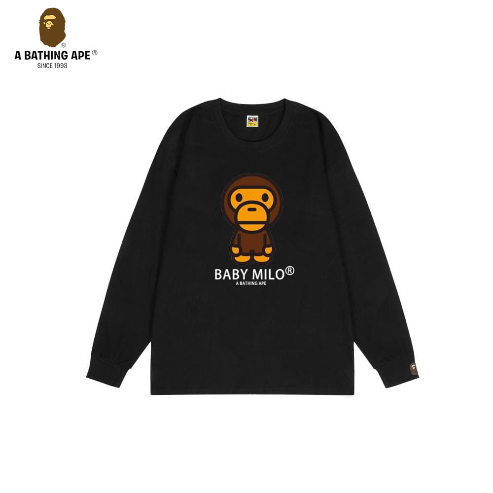A Bathing APE BAPE-BAPE Cartoon Ape-man Pattern Printed Pure Cotton Round Neck Long-sleeved Shirt