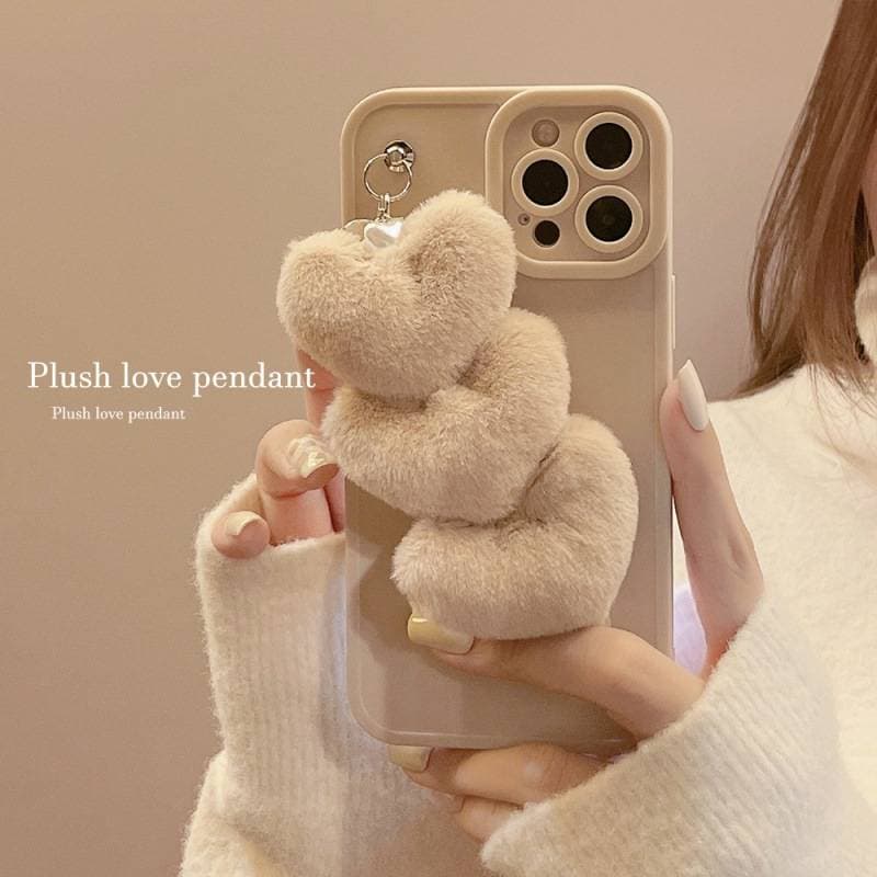 Suitable For Fluffy Heart Phone Case With Wrist Strap – Compatible With IPhone 8 Plus To Latest Model (Plush Winter Design)​