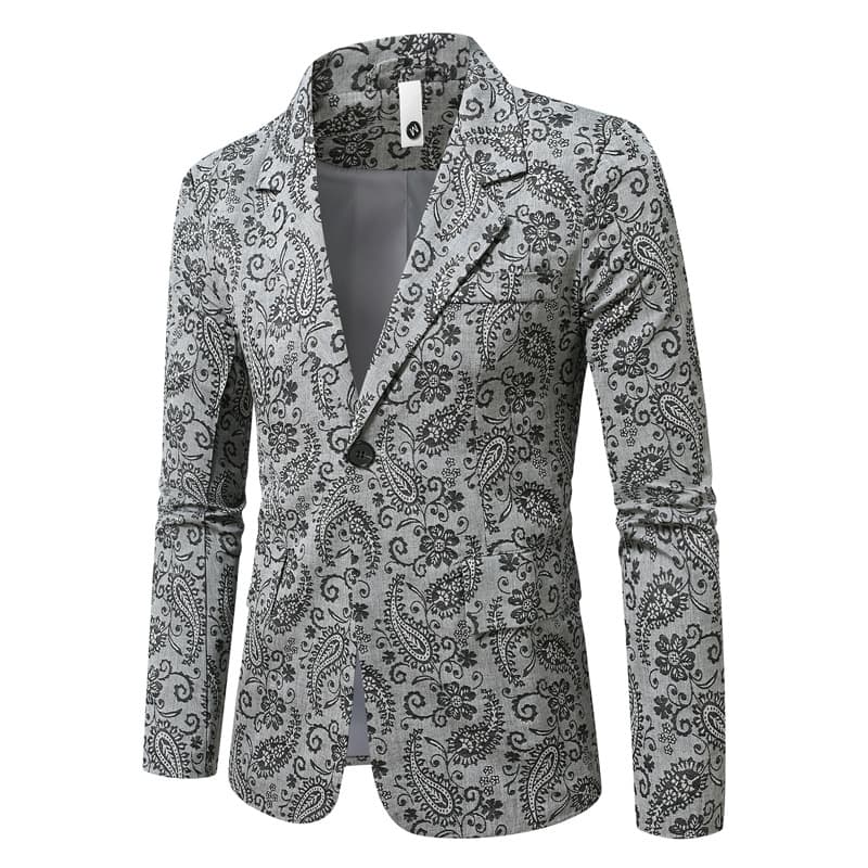 ​​Men's Slim-Fit Printed Blazer – Cashew & Floral British Style Suit Jacket, Wrinkle-Resistant Cotton Blend (M-5XL)​​