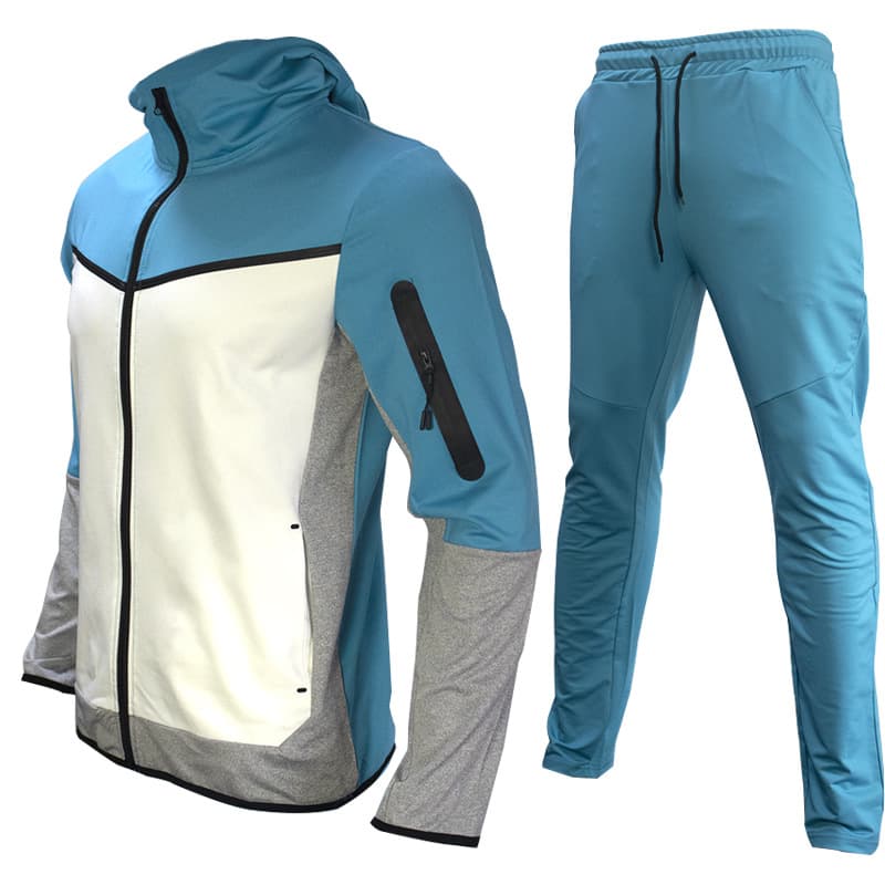 ​​Unisex Hooded Zip-Up Tracksuit Set – Plain Colorblock Sportswear (Black/White/Blue/Orange, S-Xxxl, No Logo)​​