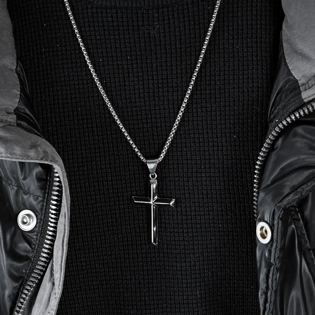 Stainless steel oil drip bevel cross necklace niche personality quality titanium steel pendant