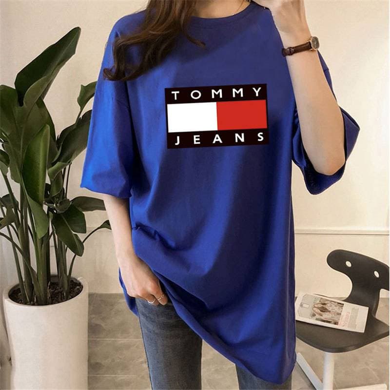 T-shirt mi-long imprimé pour femme, haut ample