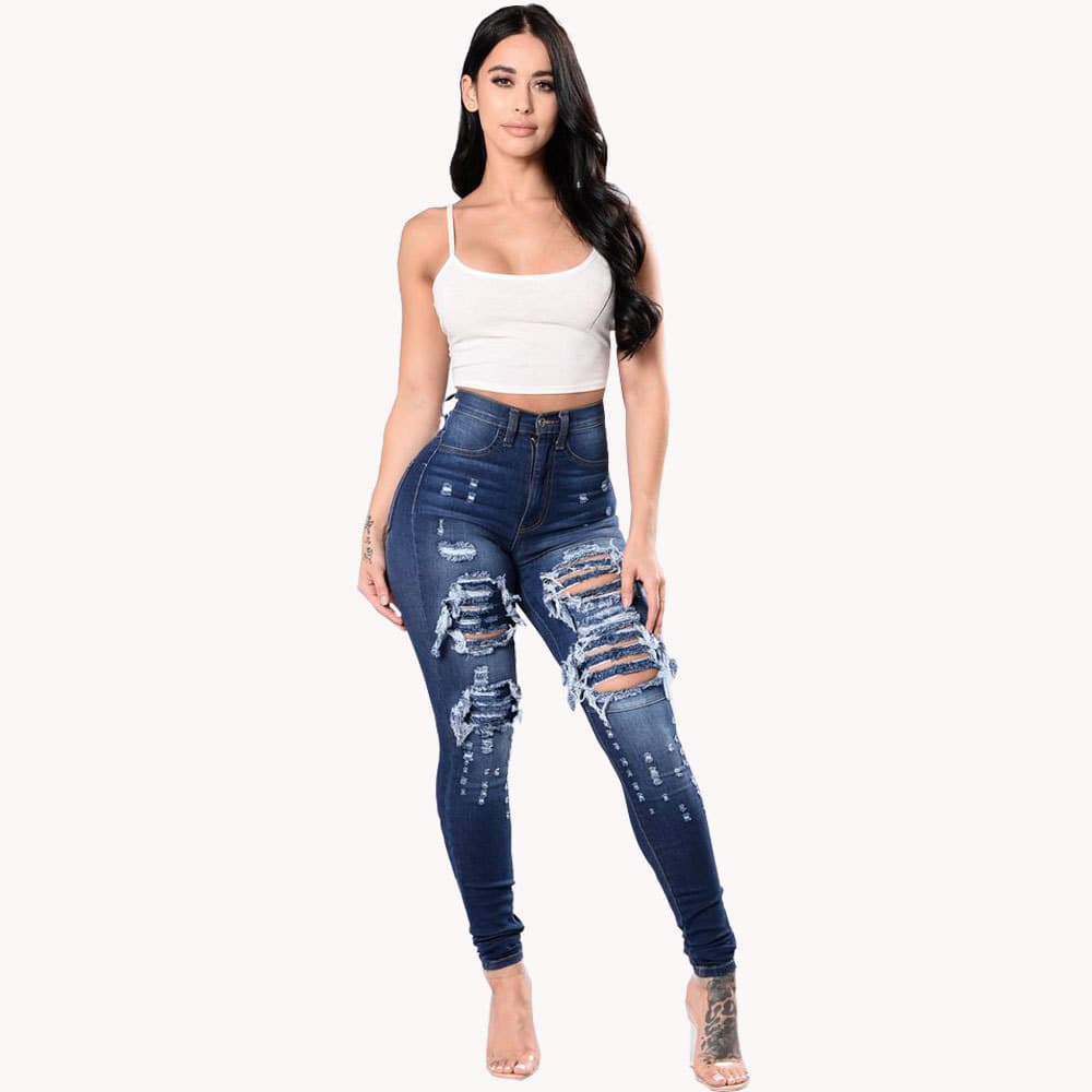 Women's Clothing Ripped Denim Pencil Pants