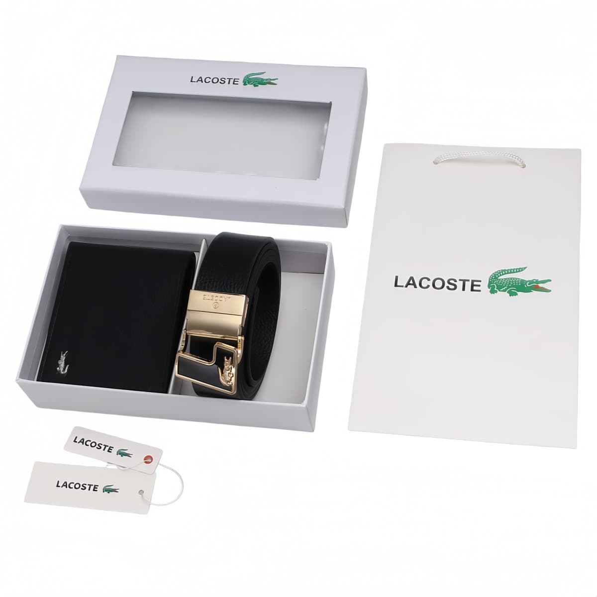 Coffret cadeau portefeuille et ceinture pour homme, 2 pièces, boucle rotative, style business classique, avec boîte cadeau.