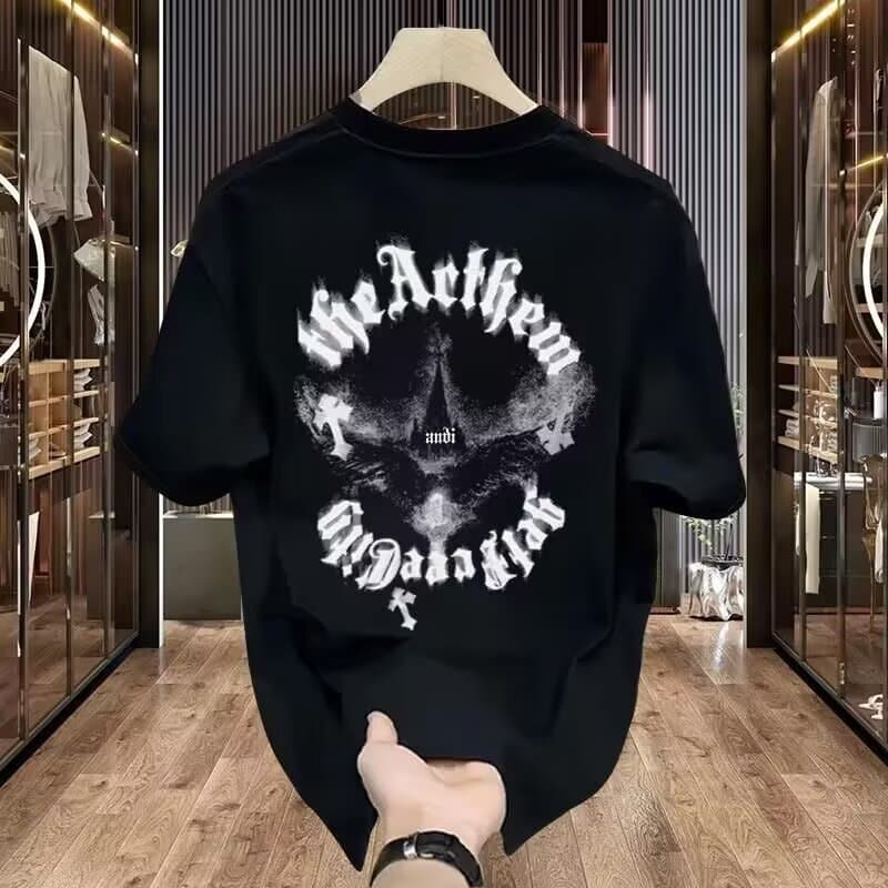 Men's Clothing 2025 Summer New Style Short Sleeved T Shirt European Goods Personalized Printing Round Neck Slim All Match Half Sleeved T Shirt Men