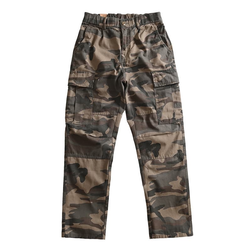 Heavyweight Cotton Camo Cargo Pants For Men – Relaxed Fit Tactical Work Pants With Multi-Pocket Design, Durable Straight-Leg Outdoor Trousers