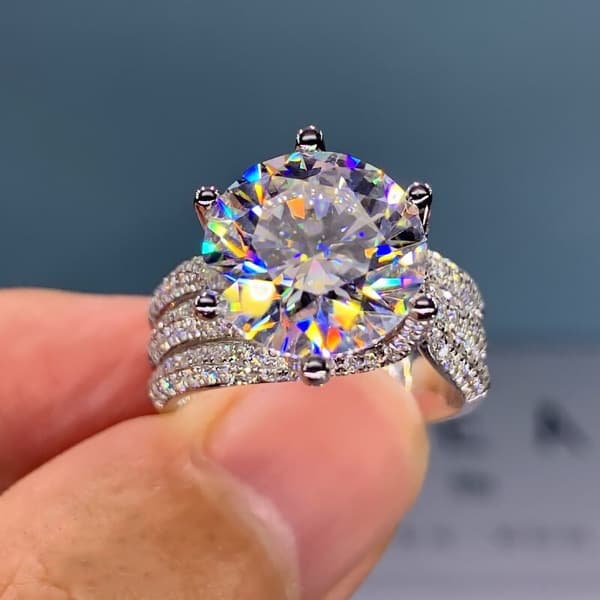 Fashionable boutique classic 6-claw luxury group set with diamonds and full diamond jewelry, popular alloy rings in Europe and America
