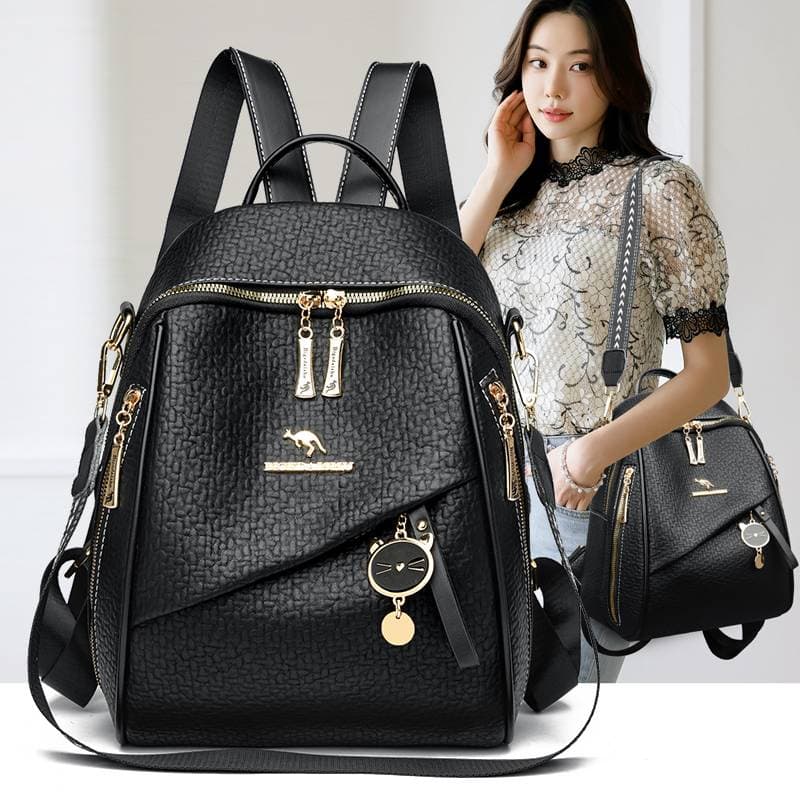 Kangaroo Women's Backpack 2024 New Fashion Casual Versatile Backpack Soft Leather Large Capacity Travel Bag