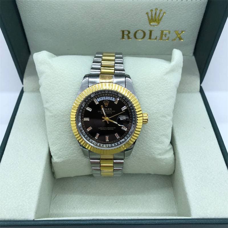 Montre à quartz classique pour homme, double calendrier, cadran diamanté, bracelet en acier à 3 perles