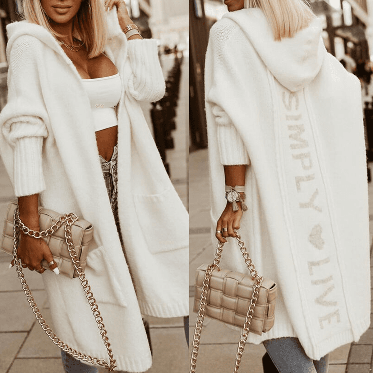 Women's Autumn And Winter New Hooded Loose Knitted Mid-length Cardigan Jacket