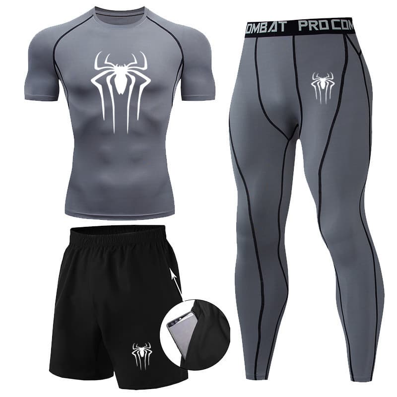 Men's 3-Piece Compression Workout Set – Quick-Dry Gym Shirt, Basketball & Running Tight-Fit Outfit (S-XXXL, Multiple Colors)​