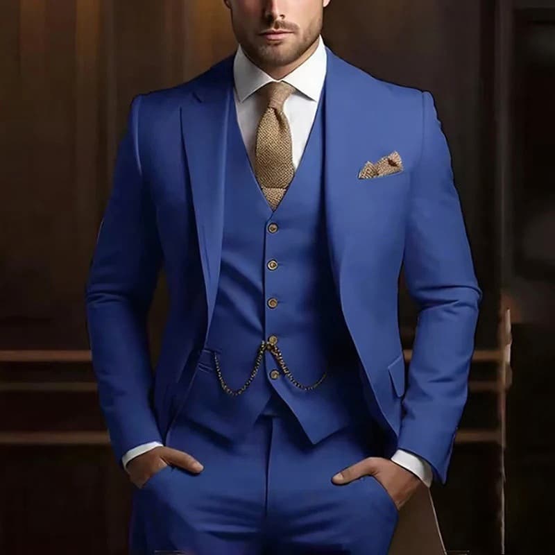 Ensemble de costume 3 pièces premium pour homme - Coupe slim, blazer de mariage et de cérémonie avec gilet et pantalon