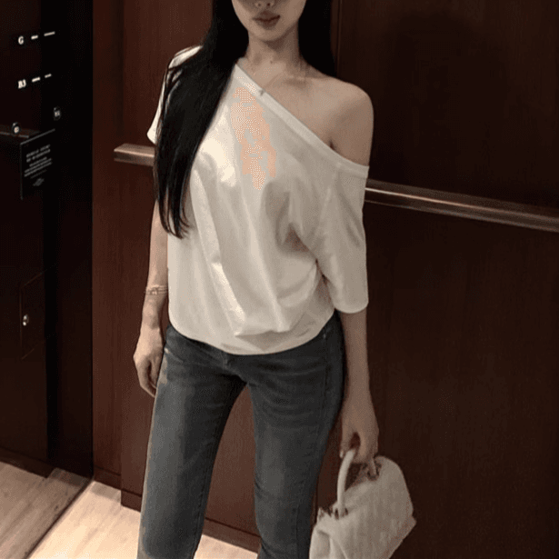 Summer New Irregular Solid Color Oblique Shoulder T-Shirt for Women Short Sleeve Loose Top Casual Versatile Student Wear Hot Girl 2025