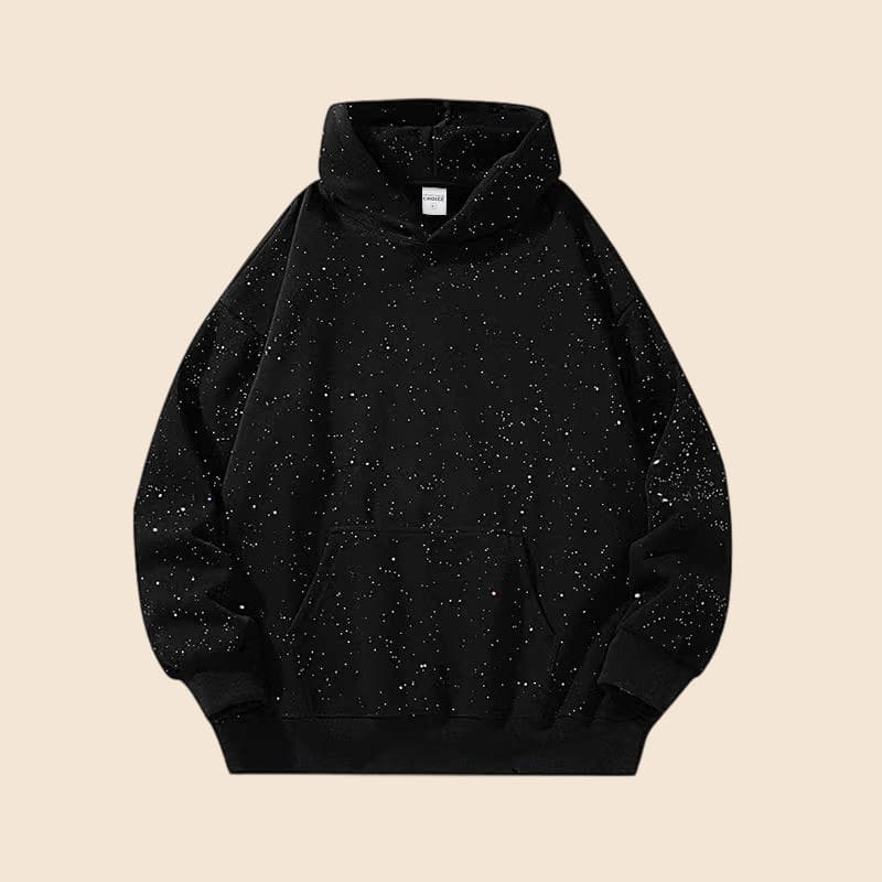 Stylish Unisex Cotton Hoodie With Starry Print - Loose Fit Casual Pullover For Men & Women (Black, M-XXL)