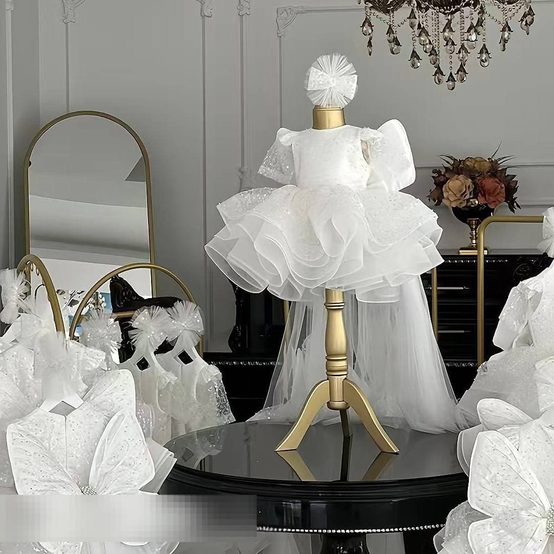 Elegant Princess Dress With Butterfly Train – Sparkling Tulle Ball Gown For Girls' Birthday & Stage Performances